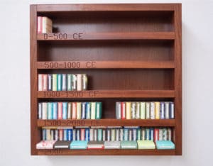 Ruth Schreiber, Progress at last: My Personal Bookcase, 2016. Wood and paper, 60 × 60 × 10 cm. Artist's collection